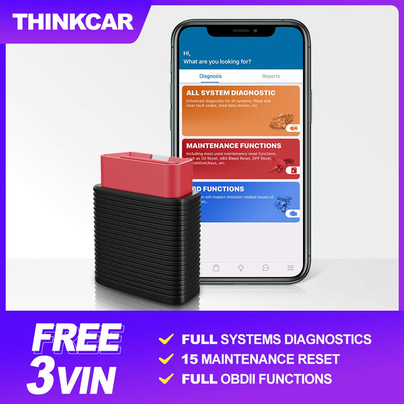 thinkcar Thinkcar 2 OBDII Bluetooth Scanner Engine Code Reader Full System Car Diagnostic Tool for iOS & Android with 15 Maintenance/Reset Services One size black