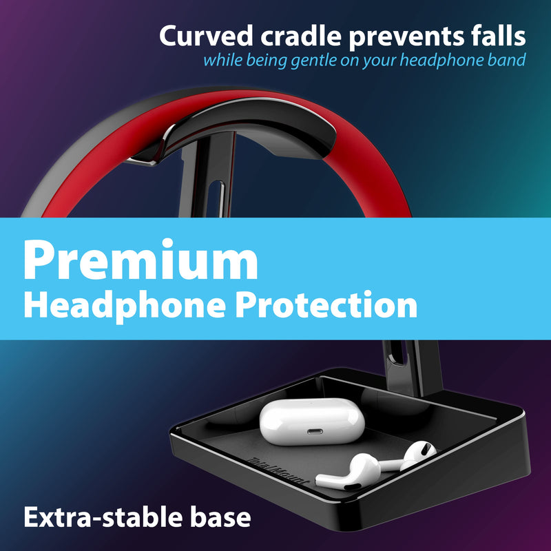 [AUSTRALIA] - TotalMount Headphone Stand – Includes a Tray for AirPods (Premium Black Gaming Headset Stand) Premium Black Gaming Headset Hanger 
