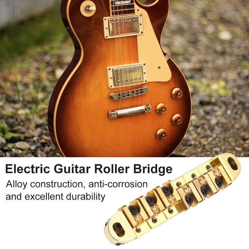 Guitar Roller Bridge with Studs Wrench Alloy Guitar Bridge Replacement Part for LP Style 6-String Electric Guitar Gold
