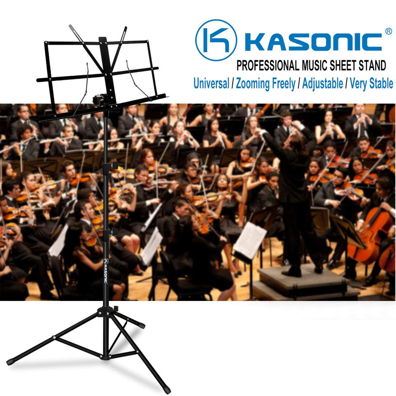 Music Stand, Kasonic 2 in 1 Dual-Use Folding Sheet Music Stand & Desktop Book Stand, Portable and Lightweight with Music Sheet Clip Holder & Carrying Bag Suitable for Instrumental Performance