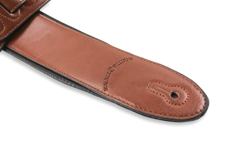 Walker & Williams G-28 Chestnut Brown Semi-Gloss Bullnose Guitar Strap with Padded Glove Leather Back