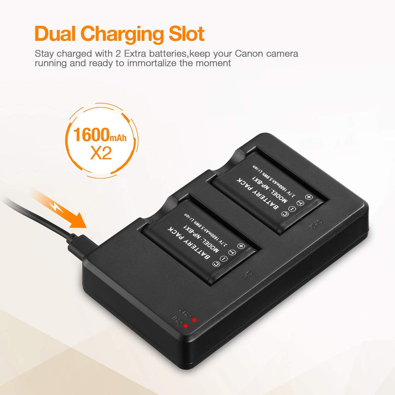 Powerextra NP-BX1 Replacement Battery 2-Pack Battery and Dual USB Charger Kit for Sony ZV-1, Cyber-Shot DSC-RX100, DSC-RX100 II, DSC-RX100M II, DSC-RX100 III, DSC-RX100 IV, DSC-RX100 V/ VII