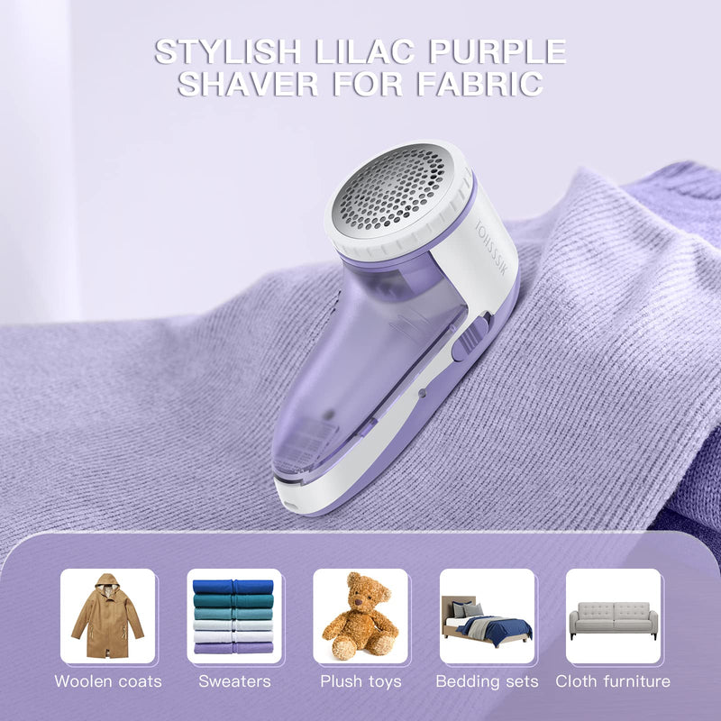 Fabric Shaver Electric Lint Remover Rechargeable Fuzz Lint Shaver with 3-Leaf Stainless Steel Blades, Professional Sweater Shaver Lint Fuzz Pill Remover for Cloths, Fabrics and Furniture Purple