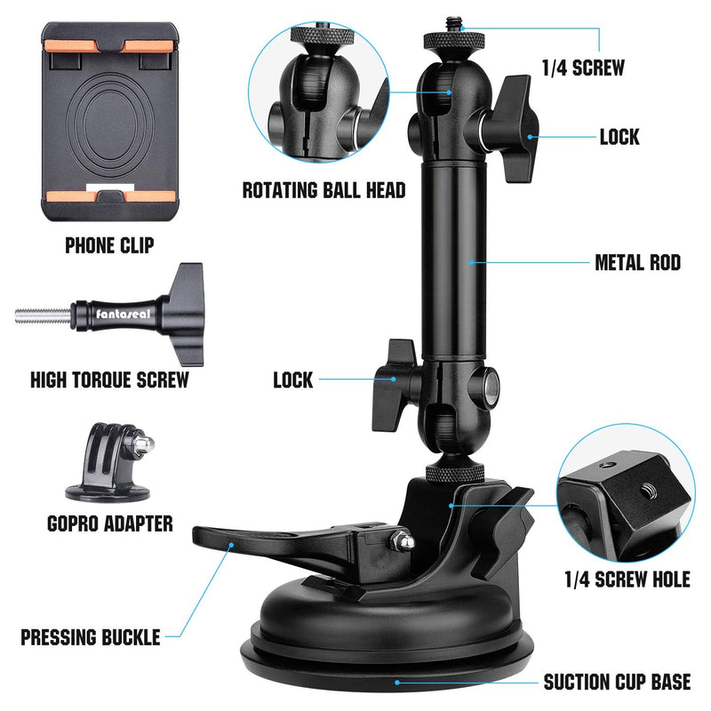 Super Ø90mm Adjustable Dual-Ball Head Action Camera Camcorder Phone Dashcam Suction Cup Race Car Mount Vehicle Cab Cockpit Windscreen Window Holder for GoPro Sony iPhone Hi-Speed Time Lapse Vlogging Camera suction cup mount