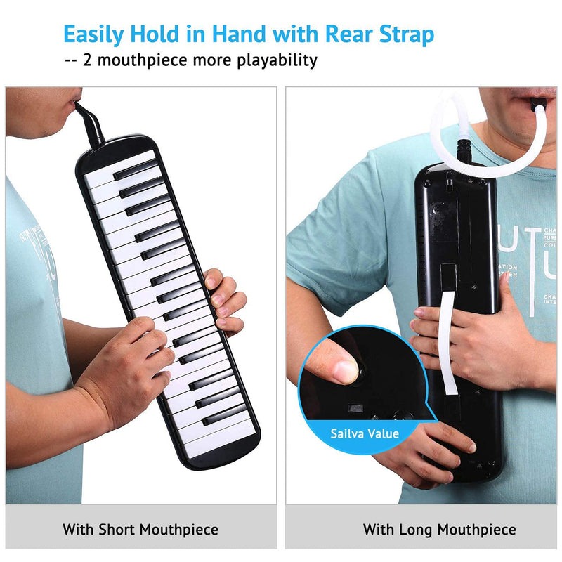 Asmuse Melodica Piano Keyboard 32 Keys Musical Instrument with 4 Mouthpieces (2 Extend + 2 Short) and Cleaning Cloth