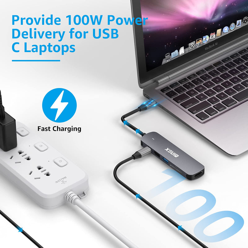 USB C Hub,USB C Dongle 7 in1 USB C Multiport Adapter with USB C to HDMI 4k Output,100W PD Charging,Thunderbolt 3 Hub,USB 3.0 Ports,TF/SD Compatible with MacBook Pro Air HP XPS and More Type C Devices