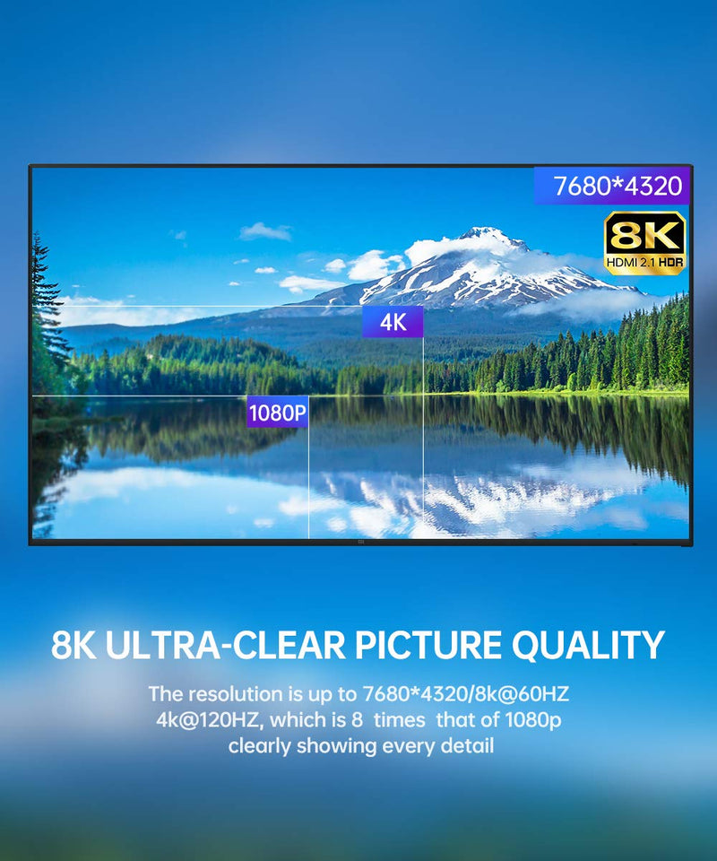 8K HDMI 2.1 Cable 3Ft,ALLEASA Ultra High Speed 8K@60Hz,4K@120Hz@144Hz DSC,HDR UHD 7680×4320,eARC HDR10+,HDCP 2.2&2.3,Compatible with PS5/PS4/PS3(Gray) 3 FT GREY