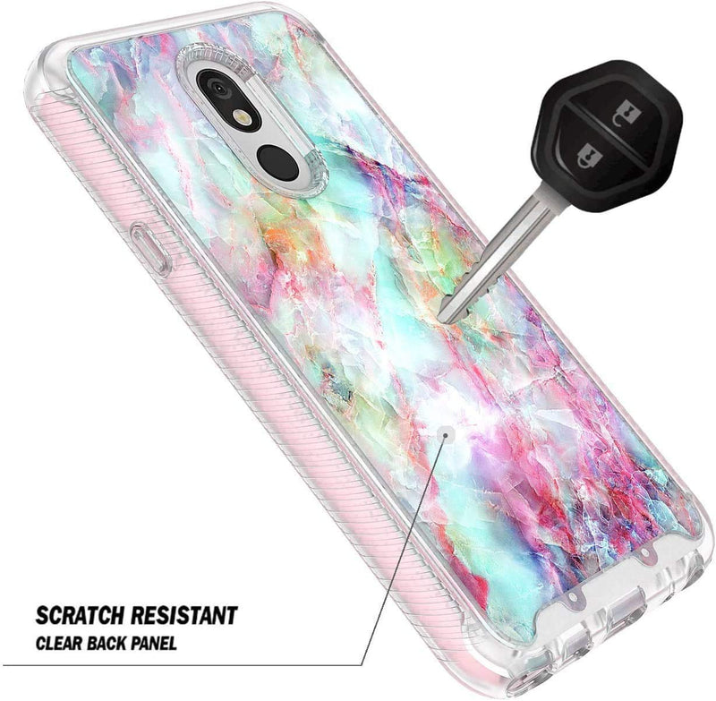 E-Began Case for LG Journey LTE L322DL, Neon Plus/Aristo 4+ Plus/Escape Plus/Tribute Royal/Arena 2, Full-Body Protective Shockproof Bumper with Built-in Screen Protector -Marble Design Fantasy Marble Design Fantasy