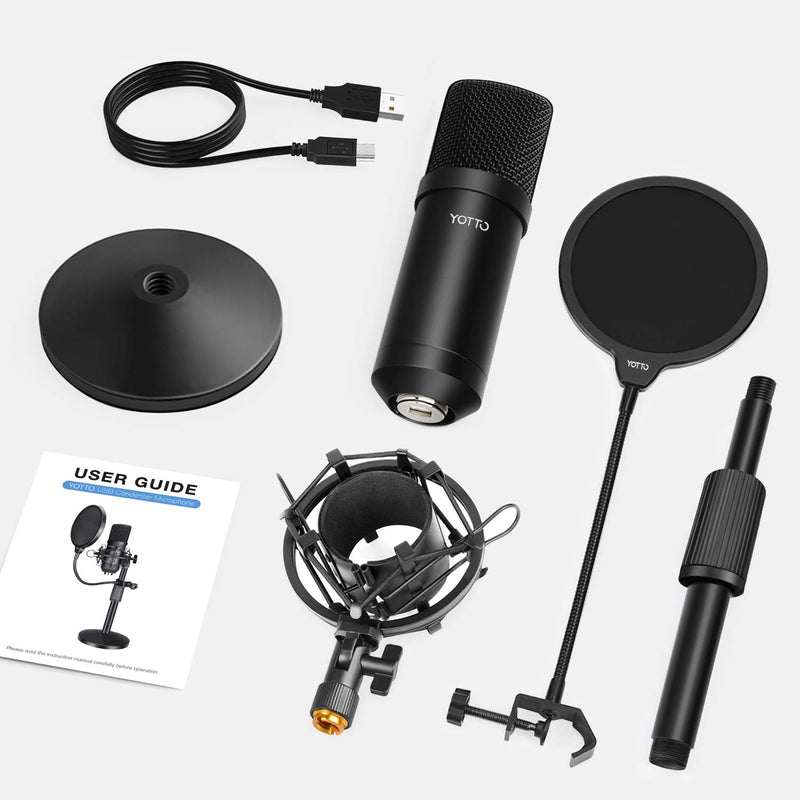 YOTTO USB Microphone 192KHZ/24BIT Condenser Cardioid Microphone Plug & Play PC Computer Mic for Podcast, Streaming, YouTube, Gaming, Recording with Pop Filter, Mic Stand, Shock Mount