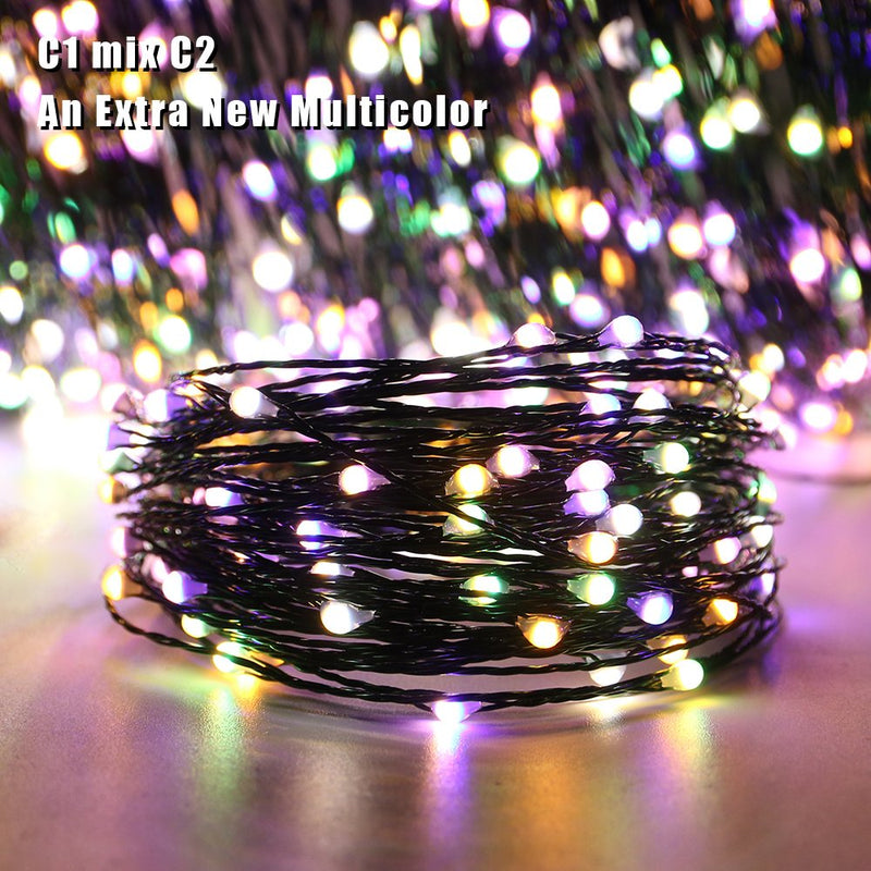 ErChen Dual-Color LED String Lights (Warm White/Multicolor), Green Copper Wire 33FT 100 LEDs Battery Powered 8 Modes Dimmable Decor Fairy Lights with Remote Timer for Indoor Outdoor Garden Patio. 33FT 100LEDs Warm White/Multicolor