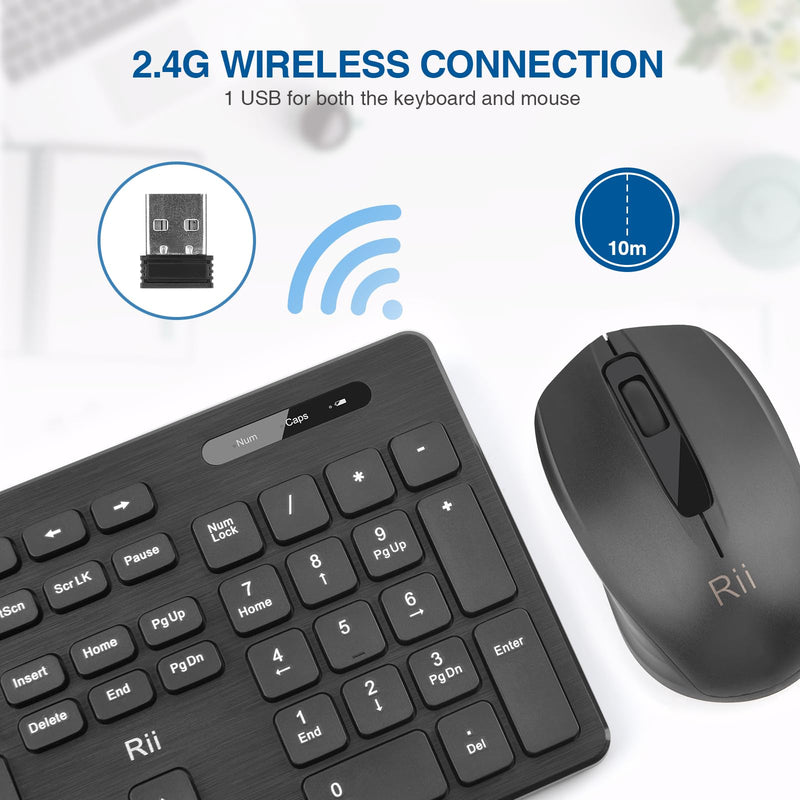 Wireless Keyboard and Mouse Combo - Rii Standard Office PC Keyboard and Optical Wireless Mice (New Mouse Version) New Mouse Version
