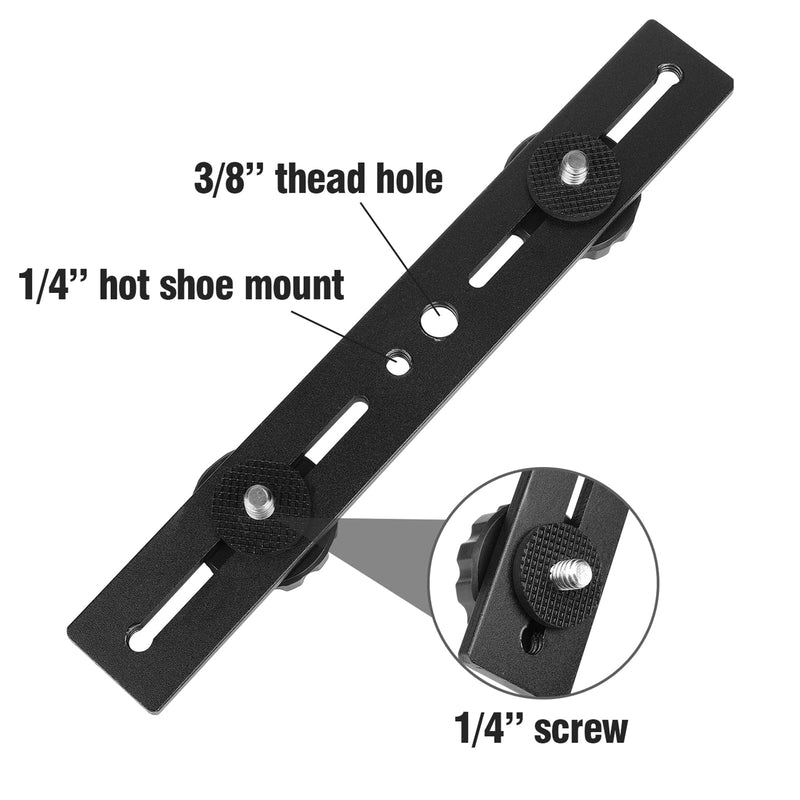 Dual Camera Mount Flash Extension Bar, ChromLives 8"/20.3cm Tripod Bracket Mount, 1/4'' Dual Hot Shoe Mount for Camera Compatible with LED Light, DSLR Camera, Tripod and More dual camera bracket