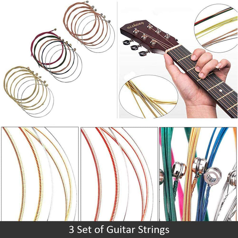 Qukpa 66 PCS Guitar Accessories Kit for Acoustic Guitar Including Strings Tuner Pick Holder Picks Bone Bridge Nuts and Saddles Pin Capo Restring Tools