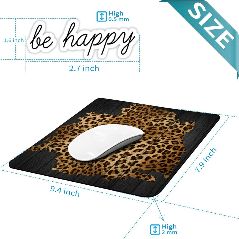 Gaming Mouse Pad, Leopard Grain Mouse Pads for Laptop Non-Slip Rubber Base Mousepad Computers and Office, Rectangle Cute Mouse Mats and Be Happy Computer Stickers Leopard Grain of Wood Square Mouse Pad