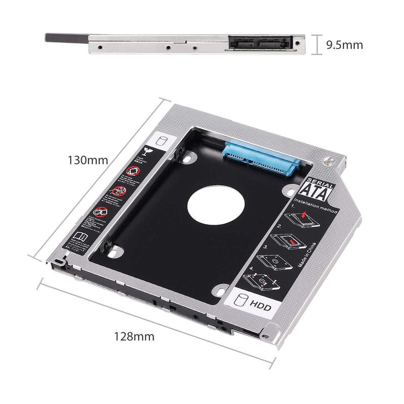 eSynic Hard Drive Caddy Tray 2.5" 2nd HDD SDD Kit 9.5mm SATA HDD SSD Adapter Optical Bay Drive Slot for Pro Unibody 13 15 17 SuperDrive DVD Drive Replacement Only