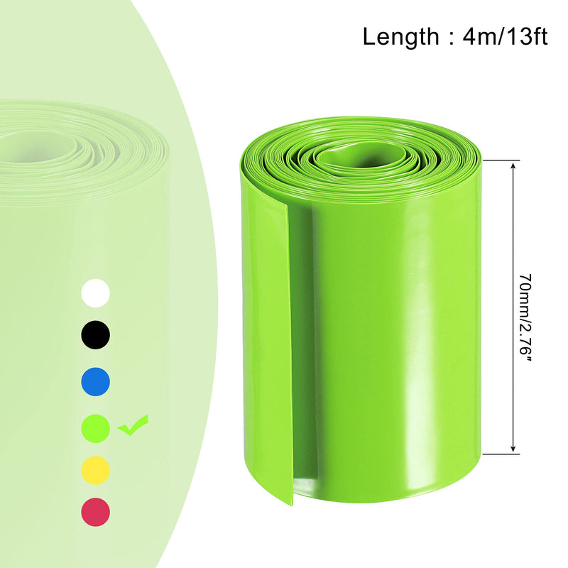 MECCANIXITY Battery Wrap PVC Heat Shrink Tubing 70mm Flat 4m Light Green Good Insulation for Battery Pack