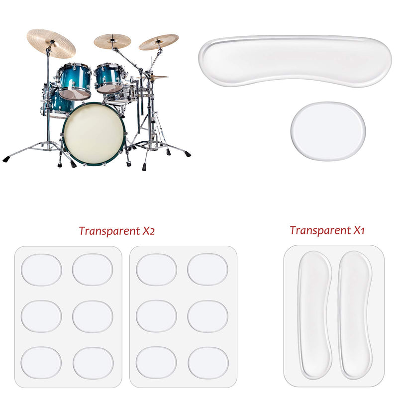 MIKIMIQI Drum Dampeners Gel Pads, 12 Pcs Round Silicone Drum Silencers and 2 Pcs Long Clear Soft Drum Dampening Gel Pads Transparent Drum Mute Pads for Drums Tone Control