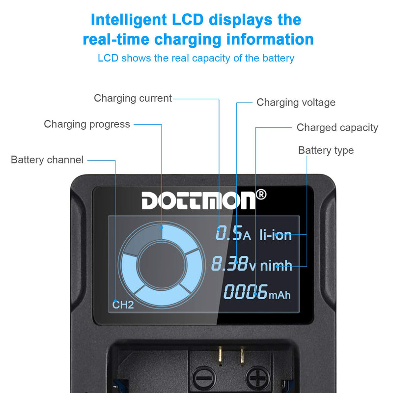 LP-E6 LP-E6N Dual Slot LCD Battery Charger for Canon EOS 5D Mark II III and IV, 70D, 5Ds, 6D, 5DsR, 80D, 7D, and 7D Mark II, EOS 60D Cameras, LP E6 Battery, Replace Canon LC-E6 Charger