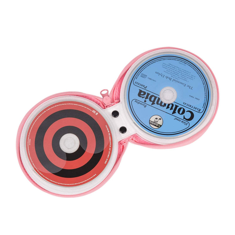 [AUSTRALIA] - ELEZAY Small CD Case Round Felt 20 Capacity CDs Storage Wallet DVD Disc Holder, Pink A-Pink 