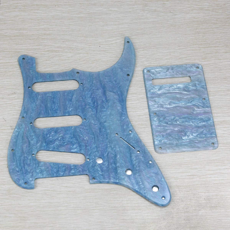 FLEOR 11 Hole Strat Pickguard Back Plate Set for Fender American/Mexican Standard Strat Guitar Part, 1Ply Blue Shell