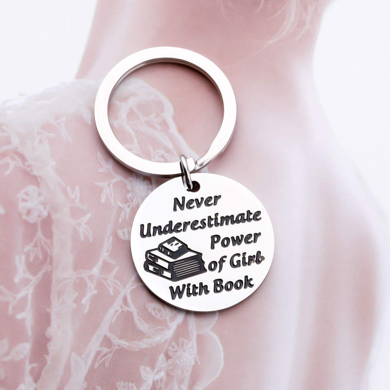 AKTAP Ruth Bader RBG Quote Gift Never Underestimate Power of Girl with Book Reader Key Ring for Book Lovers