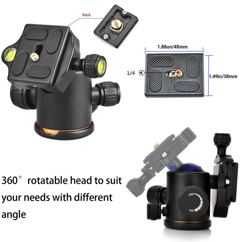 EXMAX Panoramic Aluminum Alloy Metal Heavy Duty 360 ° Rotating Ball Head with 1/4 inch Quick Shoe Plate  and Bubble Level,up to 22.04 pounds/10 kilograms,for Tripod,DSLR Camera,Digital Camera