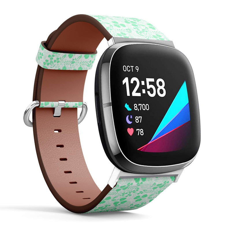 SMODDIX Replacement Band Compatible with Fitbit Sense/Fitbit Versa 3, Leather Strap Wristband Bracelet (Green Shamrock)