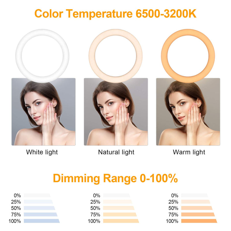 Led Ring Light Without Stand iPhone Photography Light 10" Selfie Light Camera Lamp for iPhone Live Zoom Streaming Makeup (Without Tripod, 10.2 inch Ring Light)