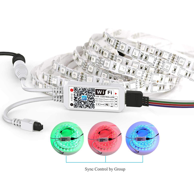 [AUSTRALIA] - LED Controller RGB WiFi Controller Alexa Google Home IFTTT Compatible,Working with Android,iOS System, GRB,BGR, RGB LED Strip Lights DC 12V 24V(No Power Adapter Included) Comes with 24 Keys Remote 