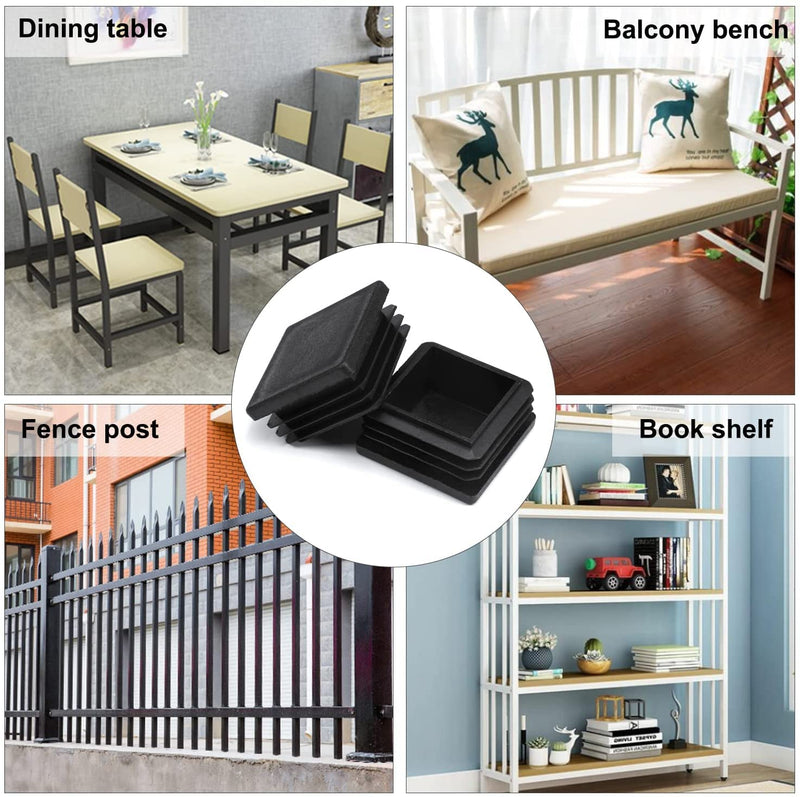 MroMax 4PCS 3.54" x 3.54" (LxW) Plastic Tubing Plug Square Post End Caps for Handrail Stair Newel Guardrail Tube Black 90x90mm