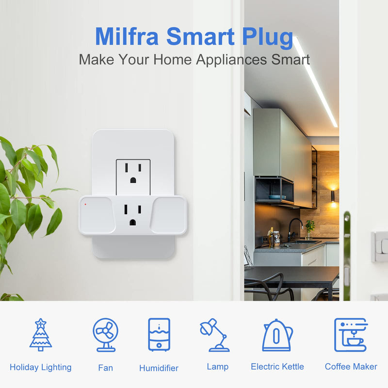 Smart Plug, Milfra 2.4GHz WiFi Smart Plug Smart Home Wi-Fi Outlet Compatible with Alexa Google Assistant Smart Plug 4Pack