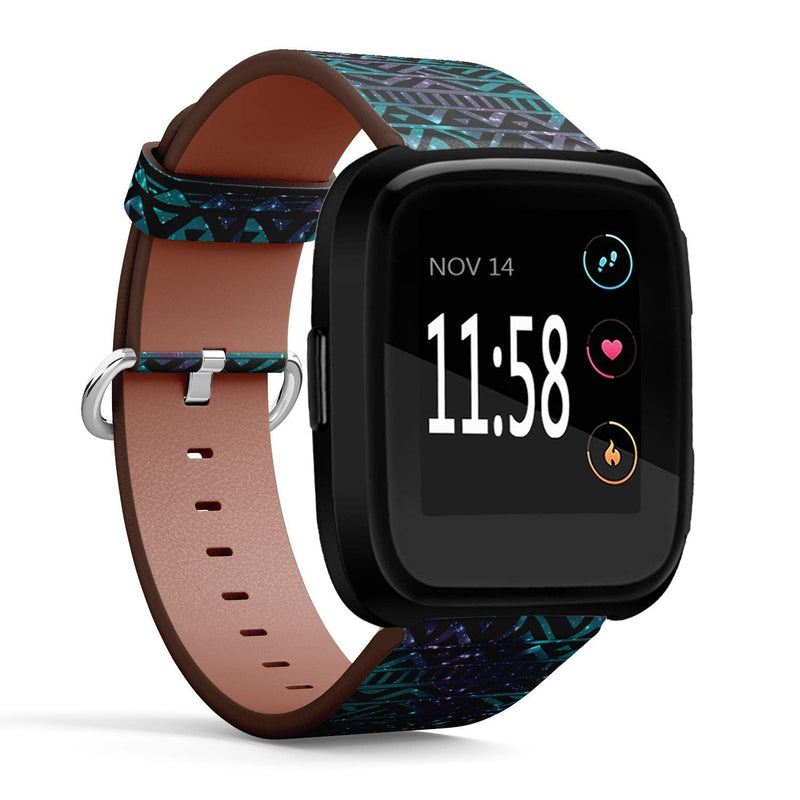Compatible with Fitbit Versa, Versa 2, Versa LITE - Quick Release Leather Wristband Bracelet Replacement Accessory Band - Black Aztec Tribal