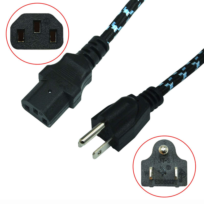1-Pack FILSHU 16 AWG Heavy Duty 3 Prong Braided Power Cord (PC Power Cord, Computer Power Cord, AC Power Cable) in 5 Feet (NEMA 5-15P to IEC C13)