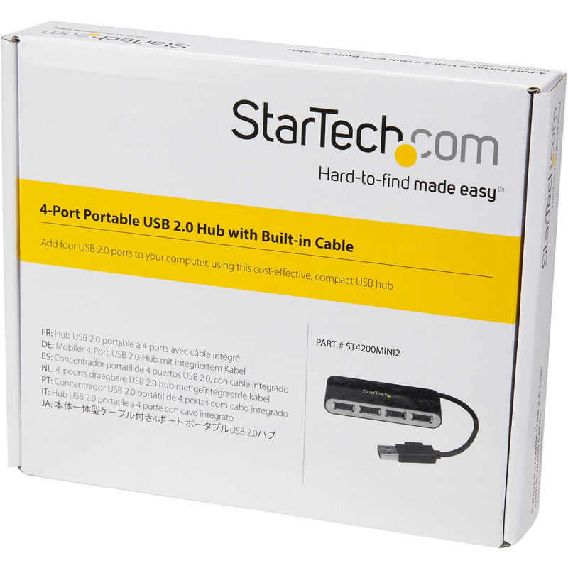 StarTech.com 4 Port USB 2.0 Hub - USB Bus Powered - Portable Multi Port USB 2.0 Splitter and Expander Hub - Small Travel USB Hub (ST4200MINI2)