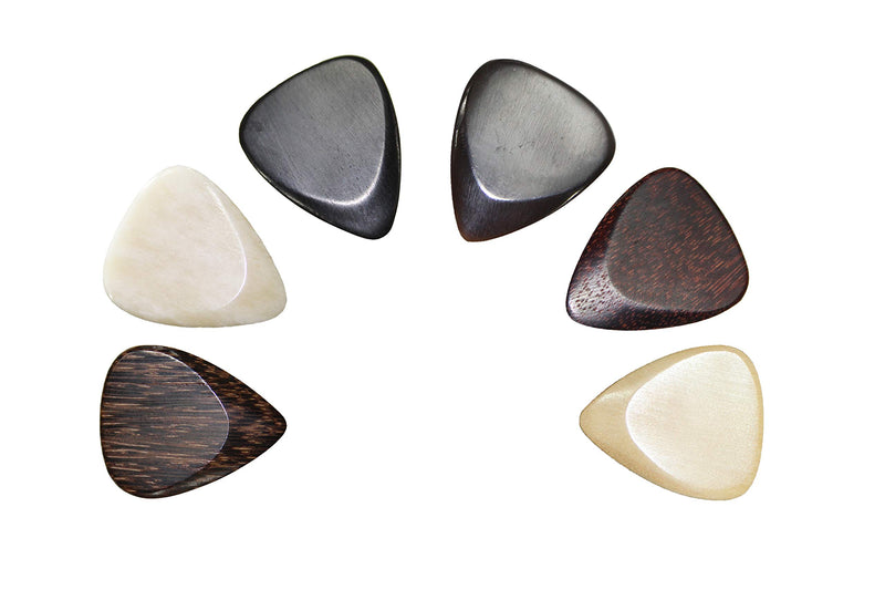 PICKMANN FAT 351 Style Exotic Sampler Guitar Picks Plectrums Value Pack for Acoustic/Electric Guitar Made from Palmwood, Bone, Ebony, Horn, Tamarind & Haldu