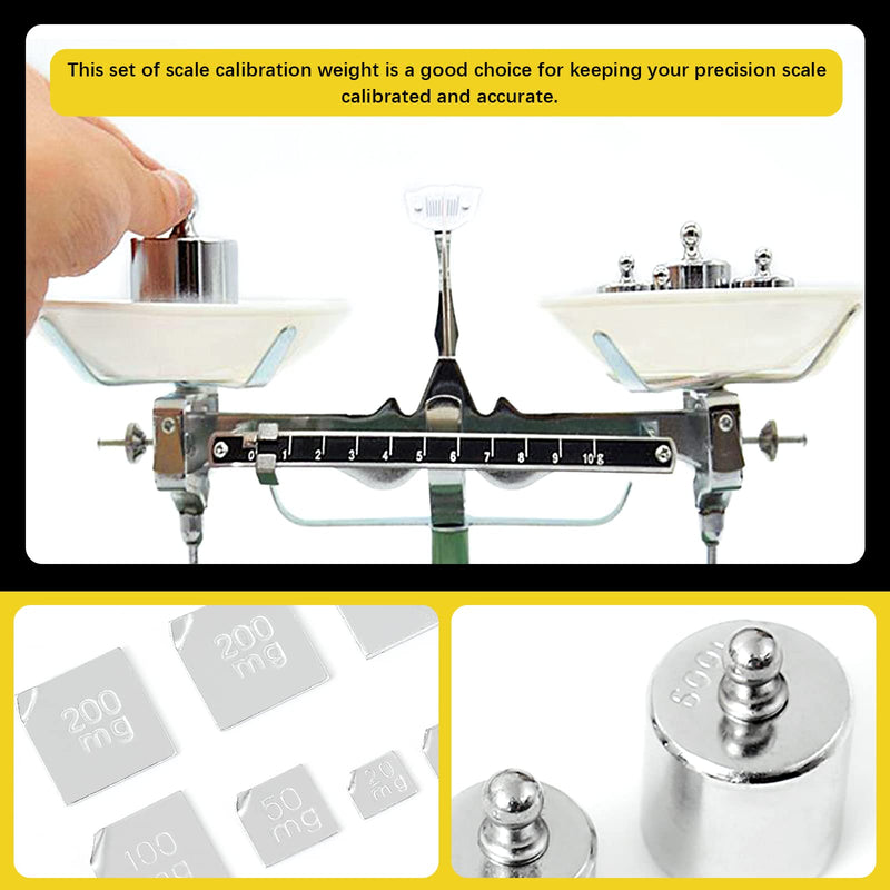 Mardatt 7 Pcs Precision Scale Calibration Weight Set, 5g 10g 2x20g 50g 100g Grams Steel Weights Calibration with Tweezers for Digital Balance Scale, Jewellery Scale, M2 Class(Total 200g)