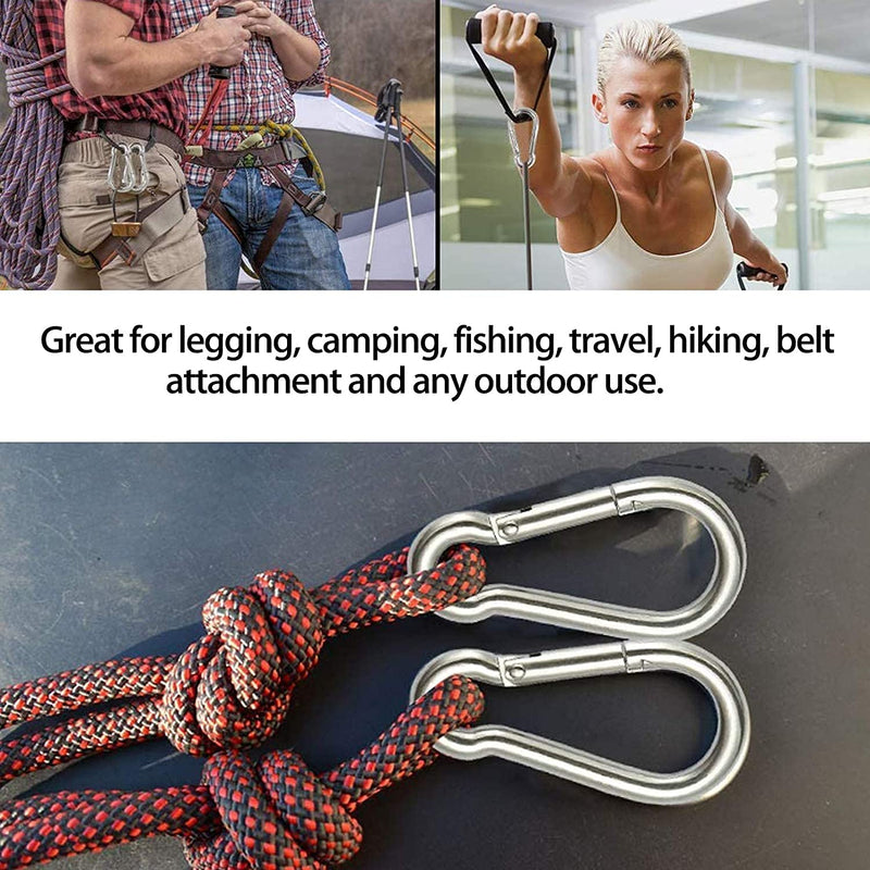 DOPHYRANIX 3 Inch Carabiner Spring Snap Hook Steel Clip Link Buckle Heavy Duty 8x80mm 10 Pcs for Outdoor Camping Hiking Hammock Swing, White