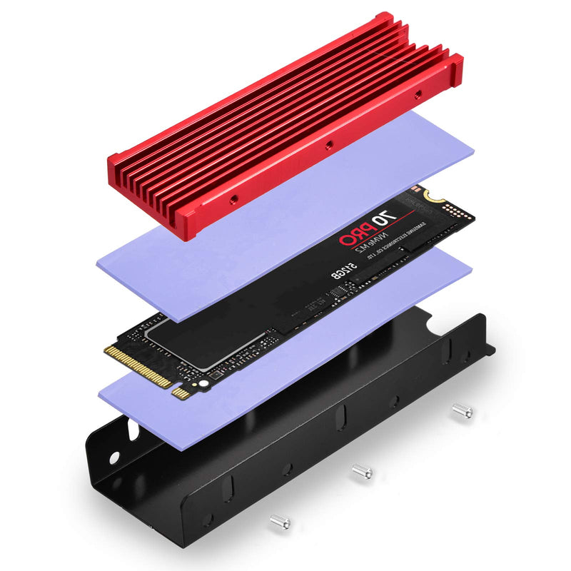 M.2 2280 SSD Heatsink, PCIE NVME or SATA m2 2280 SSD Double-Sided Heat Sink - Red