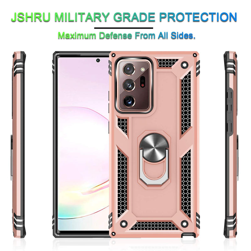 Samsung Note 20 Ultra 5G Case, Galaxy Note 20 Ultra with Screen Protector and Kickstand, Jshru [Military Grade] Drop Tested Shockproof Protective Case for Samsung Galaxy Note 20 Ultra, Rose Gold