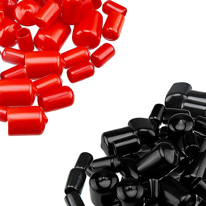 INKNOTE 400 PCS Round Vinyl Flexible End Caps Bolt Screw Rubber Thread Protector Safety Cover, Soft Rubber Cover for Indoor and Outdoor, Home Use, Construction Site Use, 10 Sizes in Red & Black