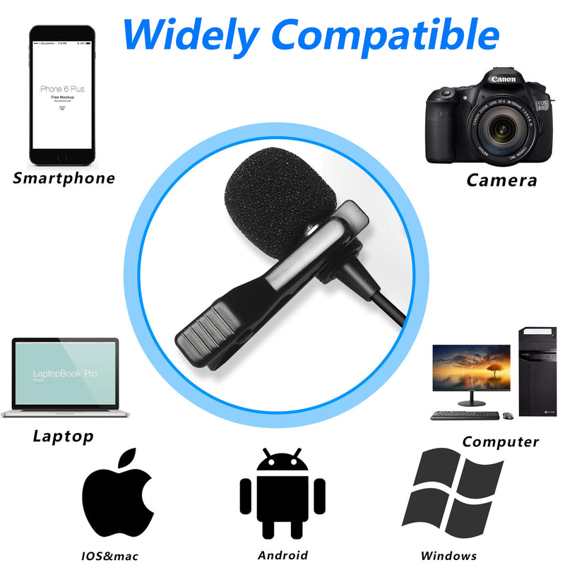 Nicama LVM1 Lavalier Microphone for iPhone iPad Android Smartphones Canon Nikon DSLR Cameras Camcorders Audio Recorder PC