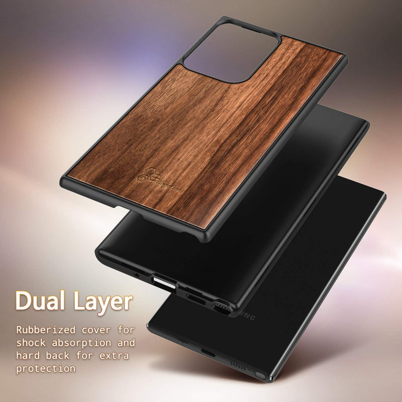 E-Began Case for Samsung Galaxy Note 20 Ultra/Note 20 Ultra 5G, Real Natural Walnut Wood [Every Piece is Unique], Dual Layer Hybrid Shockproof Protective Bumper Phone Case -Wood