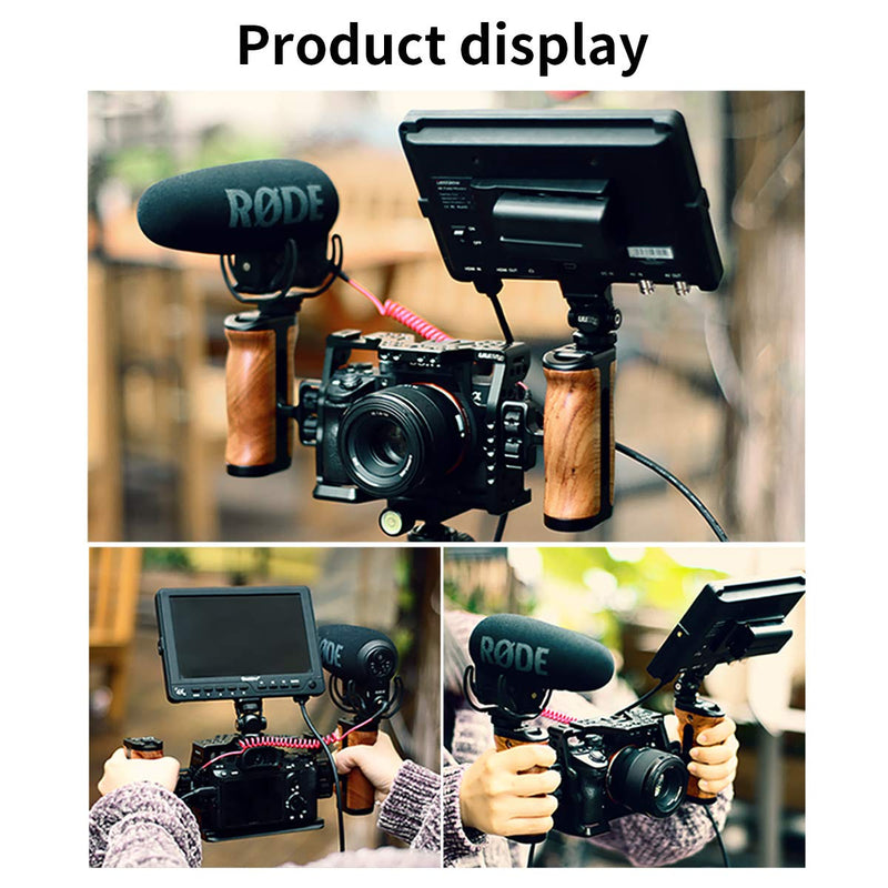 Side Wooden Handle Grip UURIG Universal Camera Cage Handle with Cold Shoe Mount 1/4 Screw for DSLR Smartphone Cage Nikon Canon Sony A7III/A7RIII/A7M3/A6400/A6500/A6600 Camera Cage