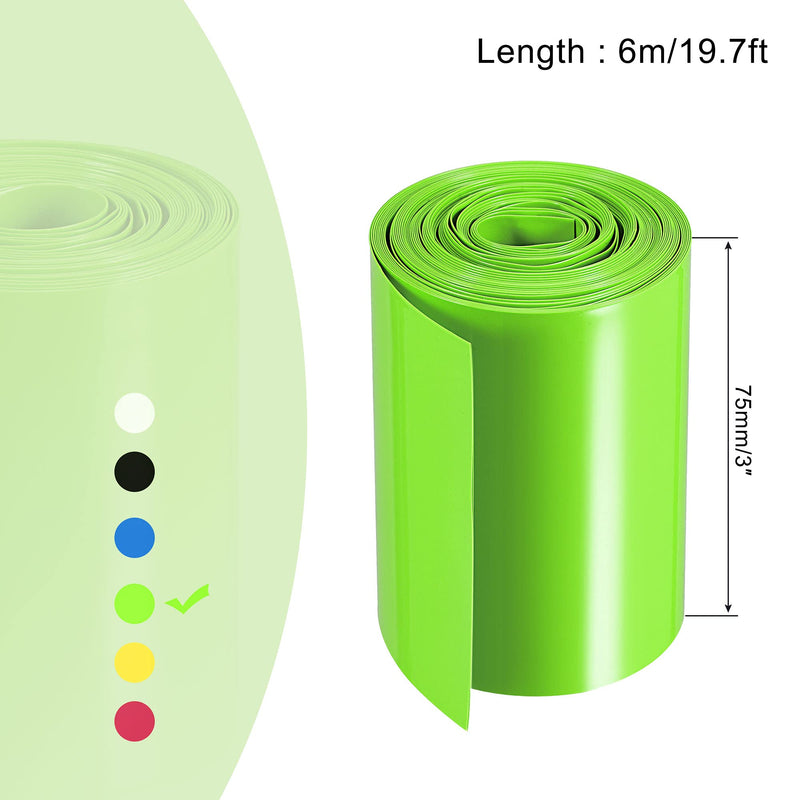 MECCANIXITY Battery Wrap PVC Heat Shrink Tubing 75mm Flat 6m Light Green Good Insulation for Battery Pack