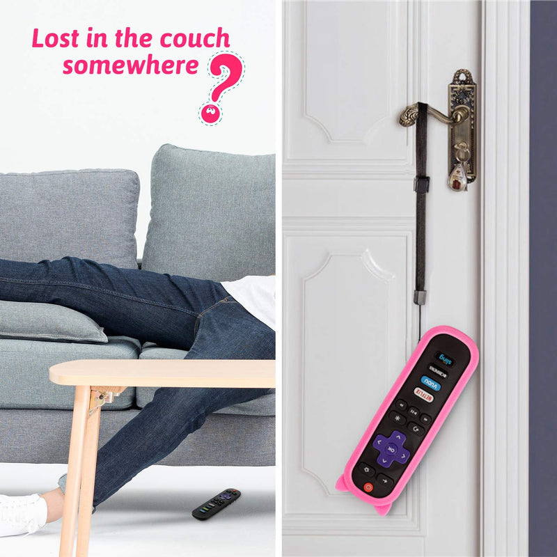 Bedycoon Pink Silicone Protective Soft Cases Covers with Wrist Strap and Remote Holder with Adhesive for RC280 TCL Roku TV Remote Control Cat Ear Shape Design Cute pink cover+ holder