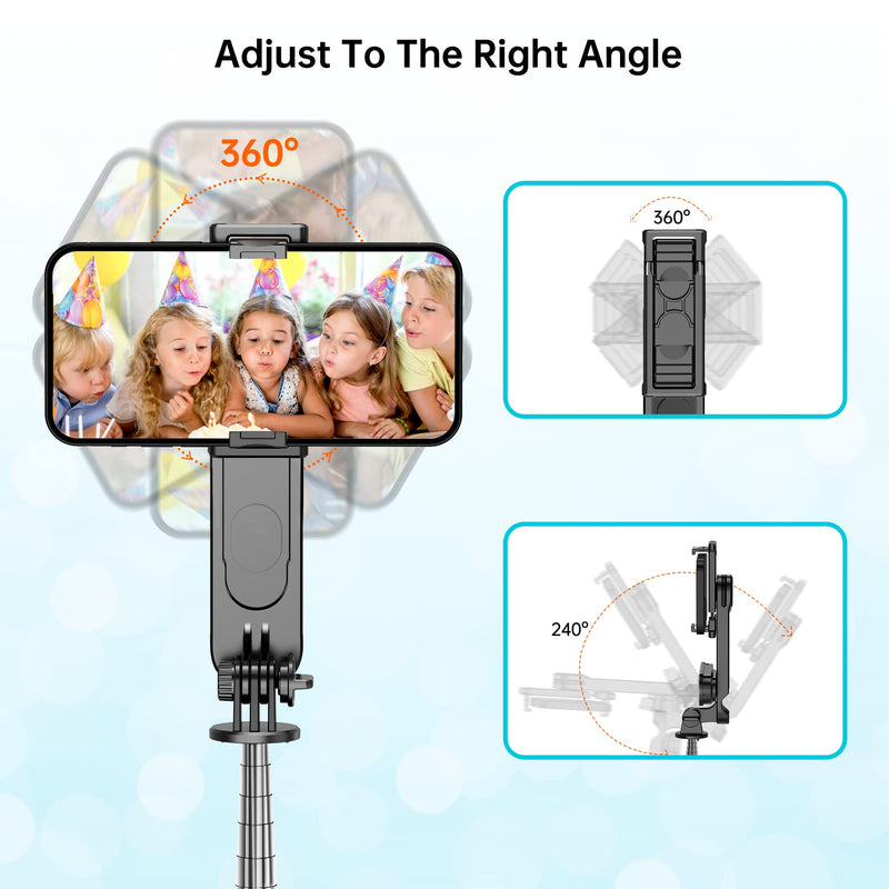 Stable Selfie Stick Tripod with Fill Light, 44 Inch Extendable Selfie Stick with Wireless Remote and Tripod Stand 360 Rotation for iPhone 13/12/11 Pro/XS Max/XS/XR/X/8/7, Samsung and Smartphone With Light