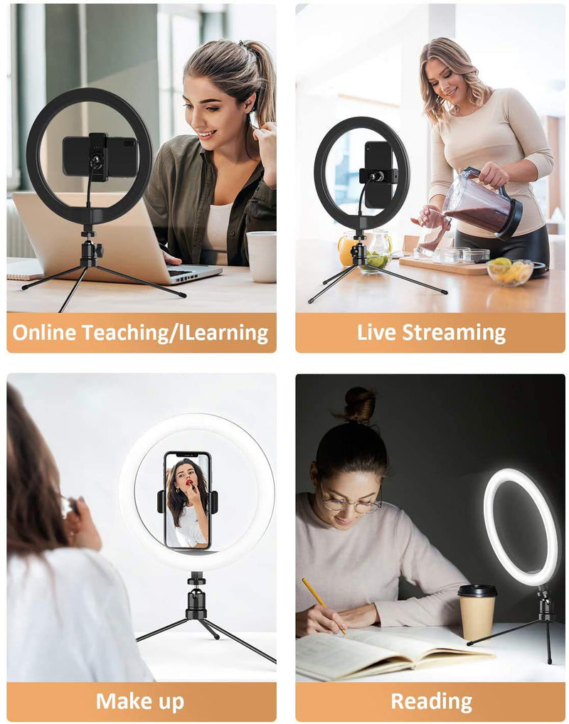 10.2’’ Selfie Ring Light with Tripod Stand&Phone Holder,BEIDSKE Dimmable Desktop LED Beauty Camera Ringlight for Live Stream/Makeup/YouTube Video/Vlog/TIK Tok, Compatible with iPhone & Android
