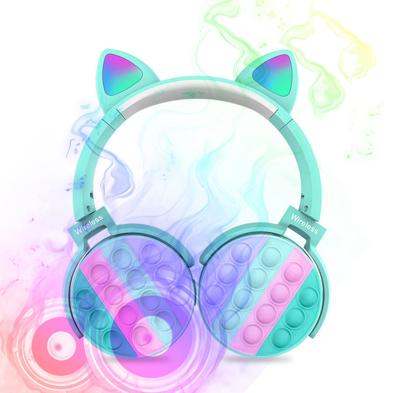 Rainbow Pop-On-It Bluetooth Headphones, Fidget Bluetooth Head-Mounted Stereo Headset, Wireless Headphones Noise Cancelling Headphones Over-Ear Headphones Gaming Headset for Kids Teens (Blue) Blue