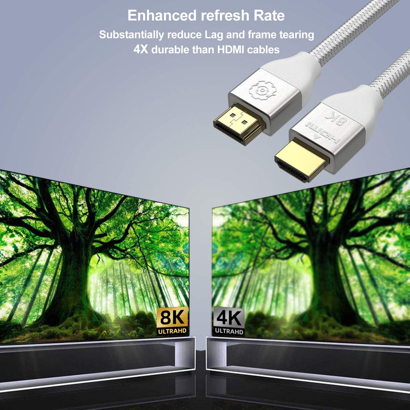 HDMI Cable 2.1 8K 48Gbps High Speed 10 Foot Compatible with PS5, Xbox Series X, PS4/PS3/Xbox Series S/One X/Apple TV/Samsung QLED 8K Sony Z8H/Z9G 4K@120Hz,HDR,Dolby Vision, Dolby Atmos OLED (Silver) Silver