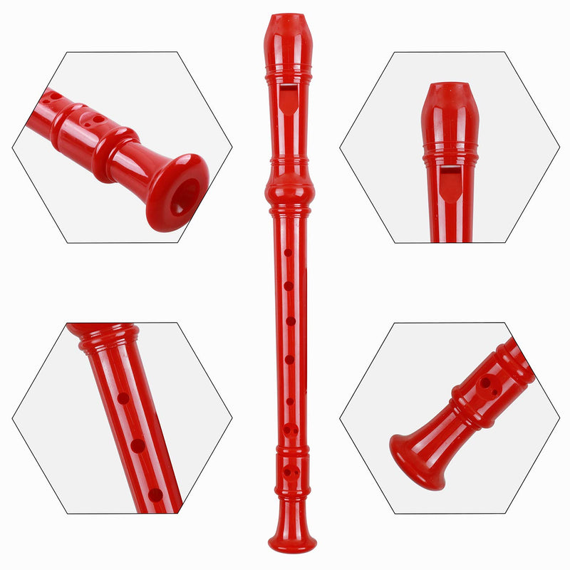 Soprano Recorder Descant Flauta Recorder 8 Hole ABS Clarinet German Style Treble flute C Key for Kids Children With Fingering Chart Instructions with Cleaning Rod Bag Red